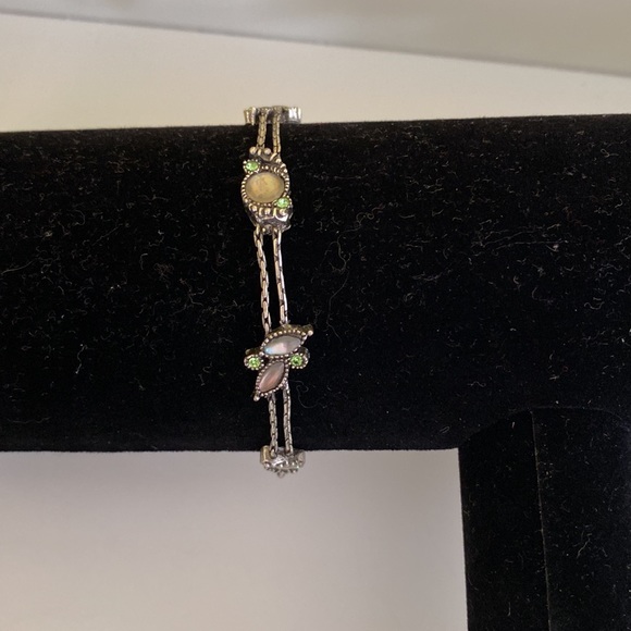 Handmade Silver Bracelet & Earrings Green & Opalescent oval round Gemstones Set - Picture 8 of 13